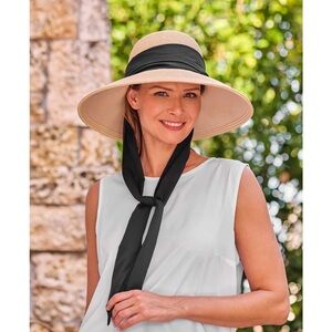 coolibar upf 50 sun protective Straw Hat with Black Ribbon